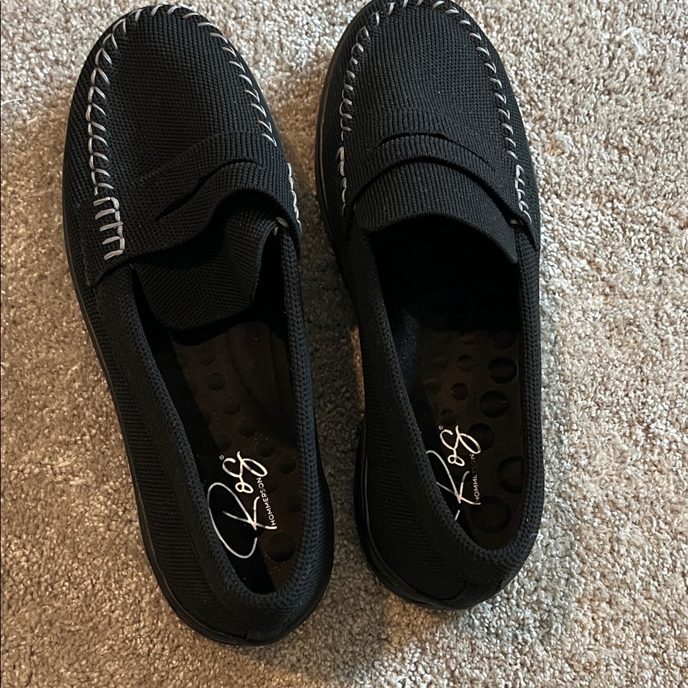 Ros Hommerson Black Loafers with White Stitching